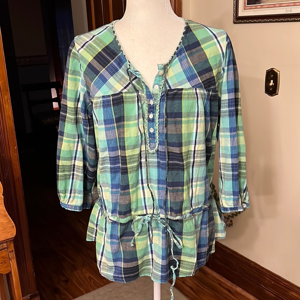 Women’s Top Plaid Greens and Blue Sz 1X